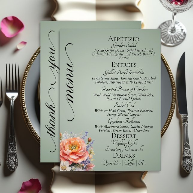 Sage - Monogram, Wildflowers & Thank You  Menu (Creator Uploaded)