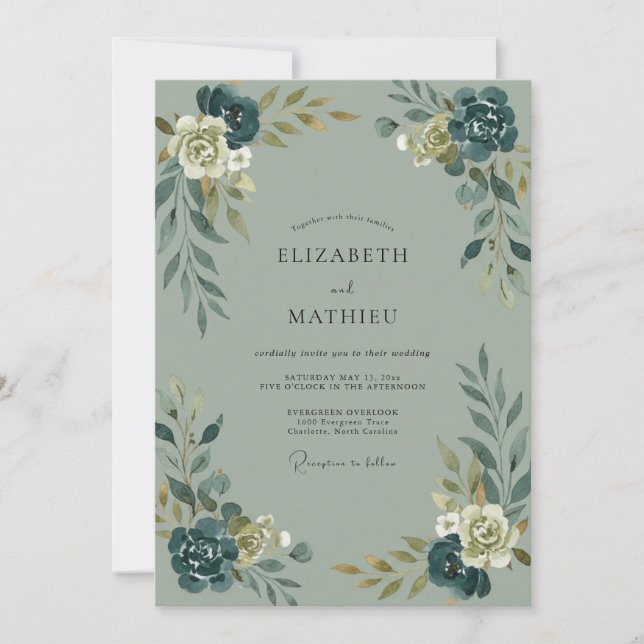 Sage Moody Botanical Wedding Invitation (Front)
