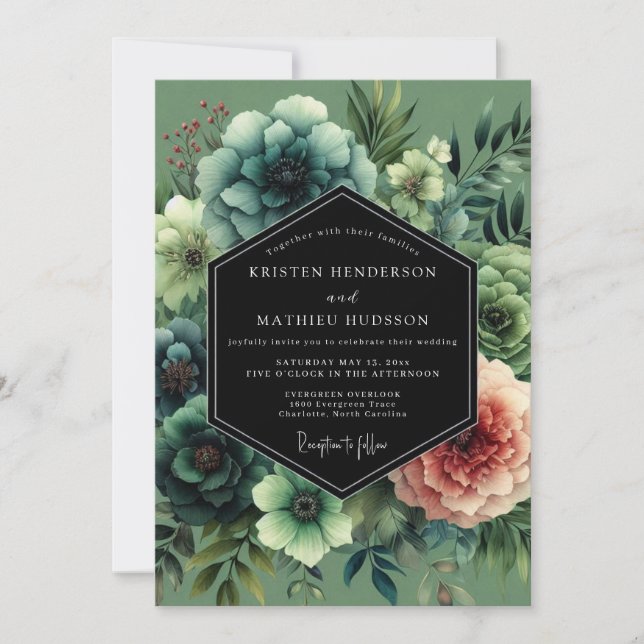 Sage Moody Botanical Wedding Invitation (Front)