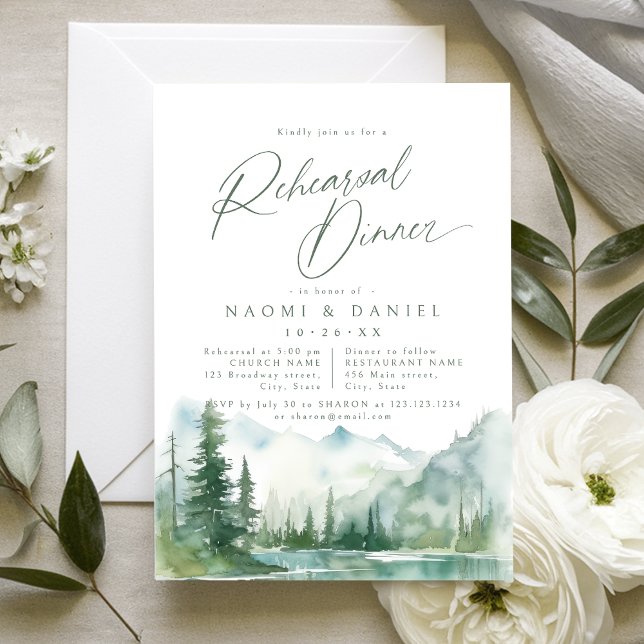 Sage Mountain Forest Rustic Rehearsal Dinner Invitation (Sage Mountain Forest Rustic Rehearsal Dinner Invitation)