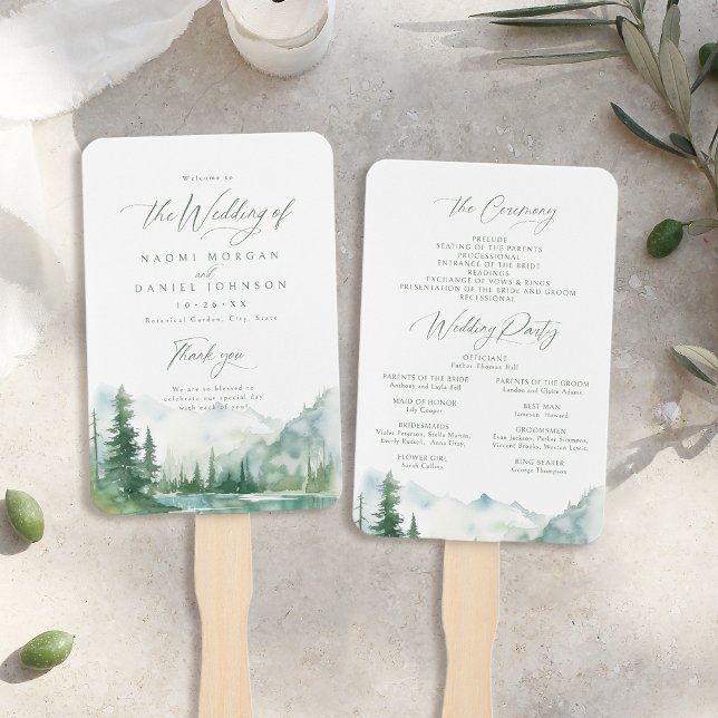 Sage Mountain Forest Rustic Wedding Programs Hand Fan (Sage Mountain Forest Rustic Wedding Programs Hand Fan)