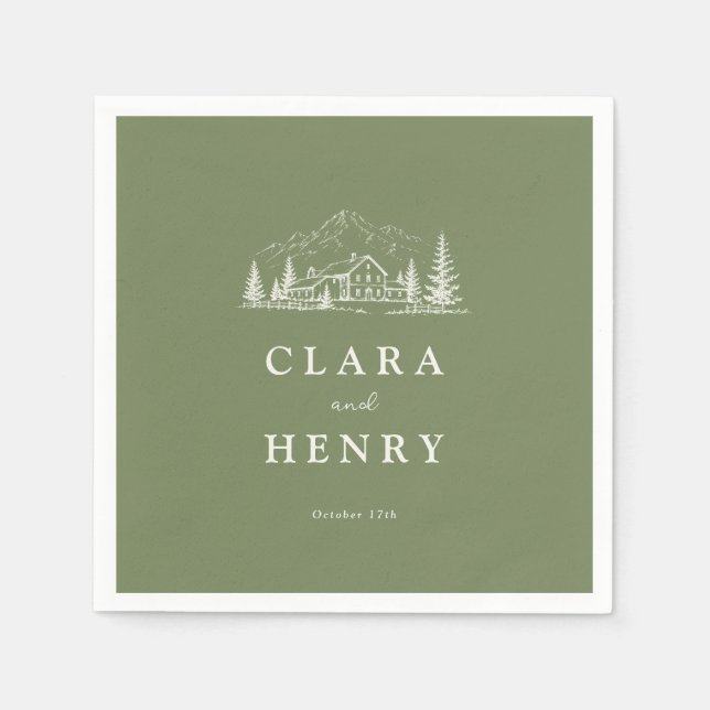 Sage Mountain Wedding Napkins (Front)