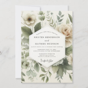 Sage Muted Flora Wedding Invitation