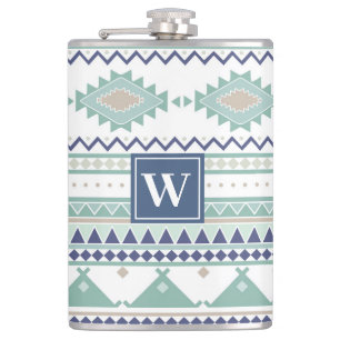 Sage & Navy Blue Native American Pattern Hip Flask