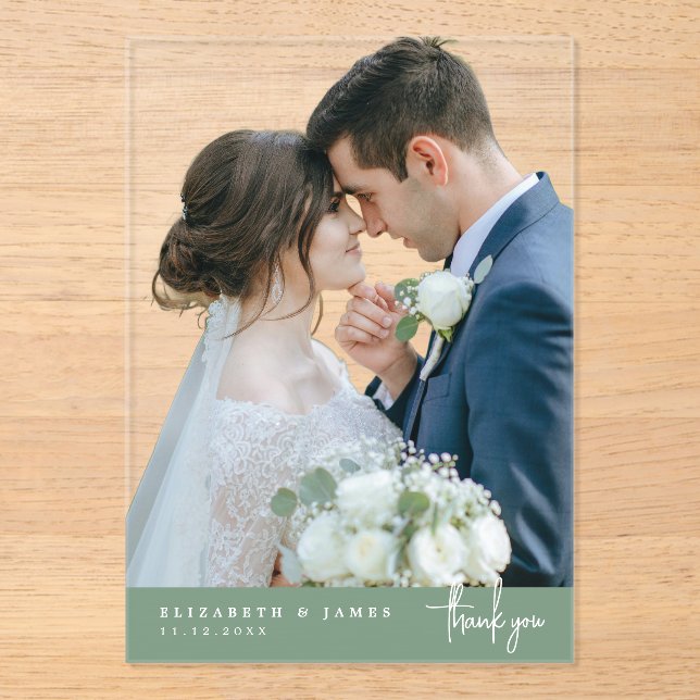 Sage No Background Photo Wedding Thank You Card Acrylic Invitations (Front)