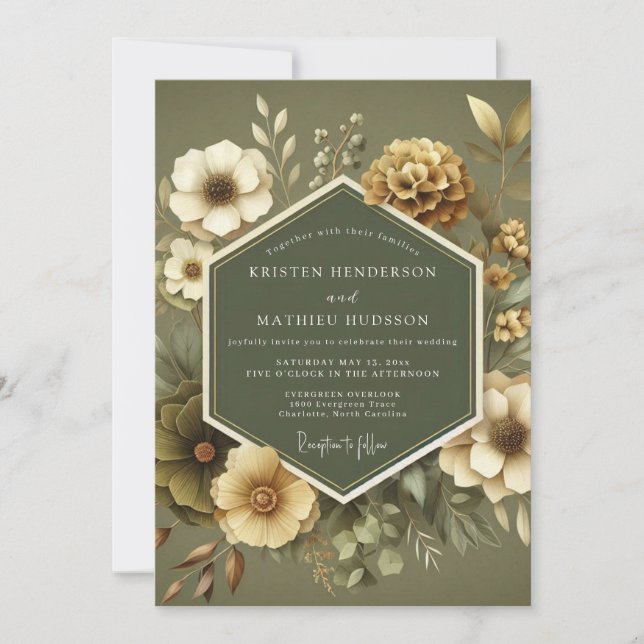Sage Ochre Botanical Wedding Invitation (Front)