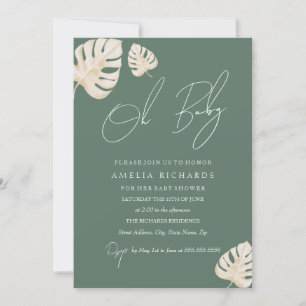Sage Oh Baby Boho Leaf Baby Shower  Invitation