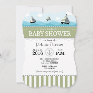 Sage Olive Blue Nautical Baby Shower Invitation