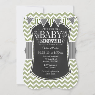 Sage Olive Chalkboard Chevron Baby Shower Invite