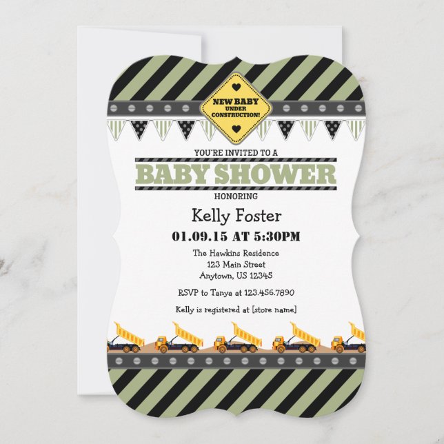 Sage Olive Construction Baby Shower Invitation (Front)