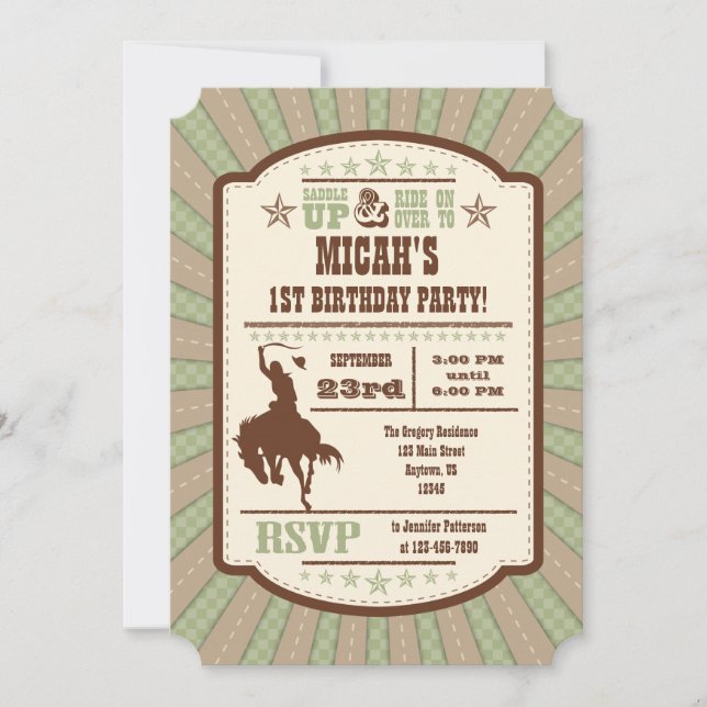 Sage Olive Cowboy Rodeo Birthday Party Invitation (Front)