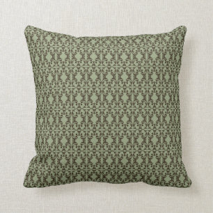 sage olive green and brown ornate damask pattern cushion