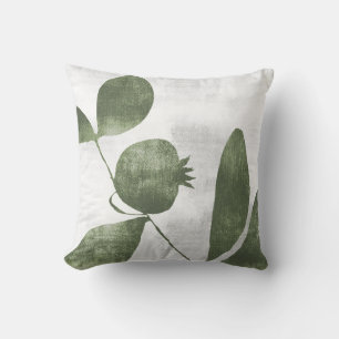 Sage Olive Green Botanical Pomegranate Fruit Cushion