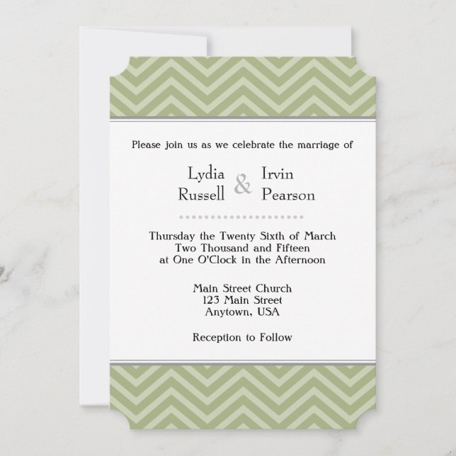 Sage Olive Green Chevron Wedding Invitation (Front)