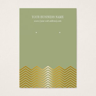 Sage Olive Green Gold Chevron Custom Earring Card