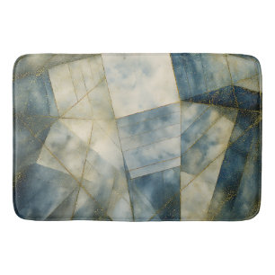 Sage Olive Green Gold Geometric Abstract Natural Bath Mat