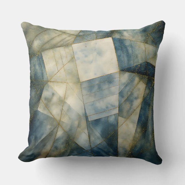 Sage Olive Green Gold Geometric Abstract Natural Cushion (Front)