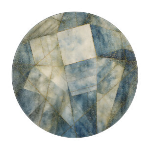 Sage Olive Green Gold Geometric Abstract Natural Cutting Board