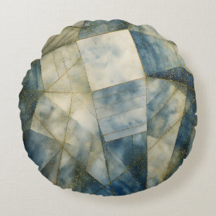 Sage Olive Green Gold Geometric Abstract Natural Round Cushion