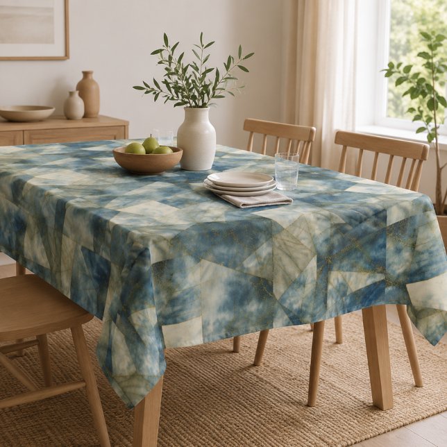 Sage Olive Green Gold Geometric Abstract Natural Tablecloth (Creator Uploaded)
