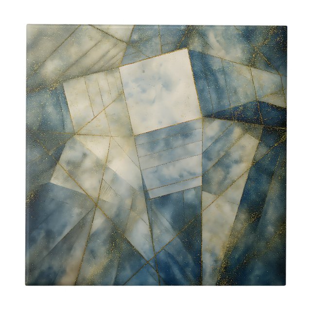 Sage Olive Green Gold Geometric Abstract Natural Tile (Front)