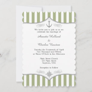 Sage Olive Green Grey Nautical Wedding Invitation