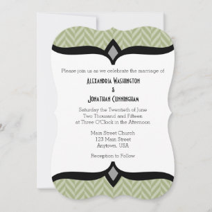 Sage Olive Green Herringbone Wedding Invitation