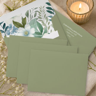 Sage Olive Green Ivory Eucalyptus Foliage Wedding Envelope