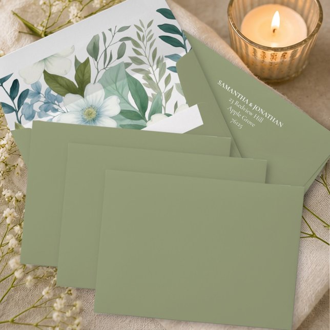Sage Olive Green Ivory Eucalyptus Foliage Wedding  Envelope (Creator Uploaded)