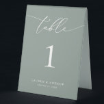 Sage Olive Green Minimalist Wedding | Event Custom<br><div class="desc">(**PLEASE NOTE: To order,  simply adjust your table number (and name/date) and add each number to your cart separately. Then check out once you are finished.) Beautiful,  elegant,  modern and minimalist,  table number card. Fully customisable with your names (or Event Name) and Date.</div>