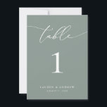 Sage Olive Green Minimalist Wedding | Event Custom Invitation<br><div class="desc">(**PLEASE NOTE: To order,  simply adjust your table number (and name/date) and add each number to your cart separately. Select "No Envelope" and then check out once you are finished.) Beautiful,  elegant,  modern and minimalist,  table number card. Fully customisable with your names (or Event Name) and Date.</div>