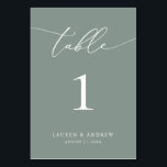 Sage Olive Green Minimalist Wedding | Event Custom Table Number<br><div class="desc">(**PLEASE NOTE: To order,  simply adjust your table number (and name/date) and add each number to your cart separately. Then check out once you are finished.) Beautiful,  elegant,  modern and minimalist,  table number card. Fully customisable with your names (or Event Name) and Date.</div>