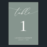 Sage Olive Green Minimalist Wedding | Event Custom Table Number<br><div class="desc">(**PLEASE NOTE: To order,  simply adjust your table number (and name/date) and add each number to your cart separately. Then check out once you are finished.) Beautiful,  elegant,  modern and minimalist,  table number card. Fully customisable with your names (or Event Name) and Date.</div>