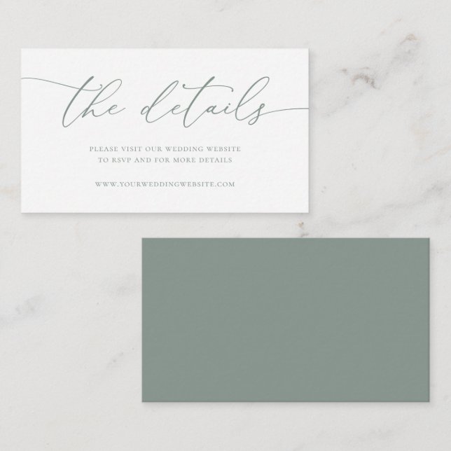 Sage Olive Green Modern Minimalist Wedding Enclosure Card (Front/Back)