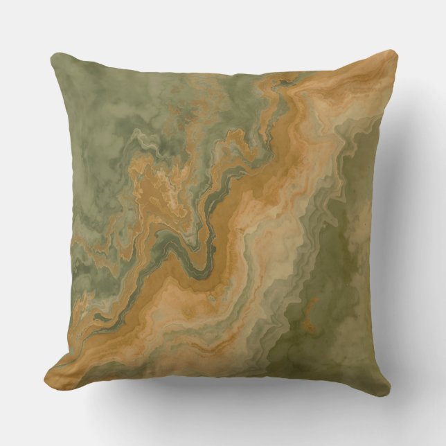 Sage Olive Green Mustard Yellow Print Cushion (Front)