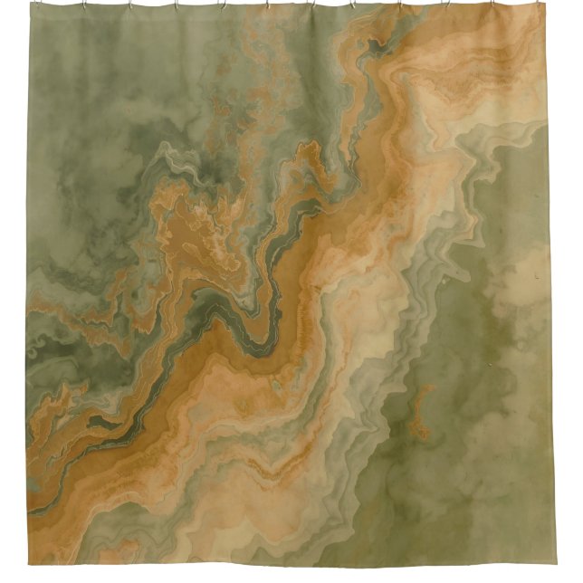 Sage Olive Green Mustard Yellow Print Shower Curtain (Front)