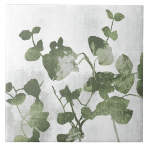 Sage Olive Green Painterly Botanical Art 01 Tile