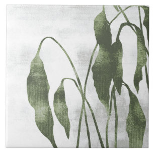 Sage Olive Green Painterly Botanical Art 03 Tile