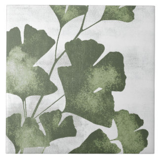 Sage Olive Green Painterly Botanical Art 04 Tile