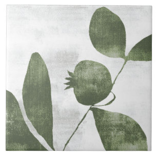 Sage Olive Green Painterly Botanical Art 06 Tile