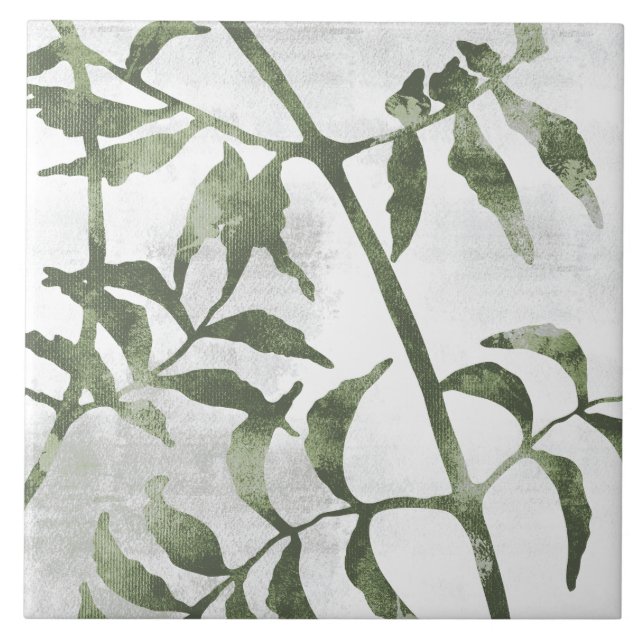 Sage Olive Green Painterly Botanical Art 08 Tile (Front)