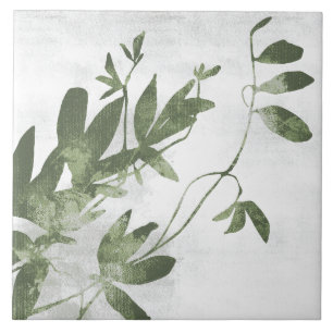 Sage Olive Green Painterly Botanical Art 09 Tile