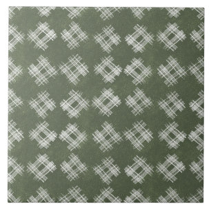Sage Olive Green Painterly Geometrical Art 03 Tile