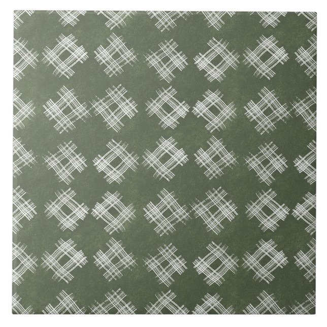 Sage Olive Green Painterly Geometrical Art 03 Tile (Front)