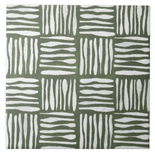 Sage Olive Green Painterly Geometrical Art 05 Tile