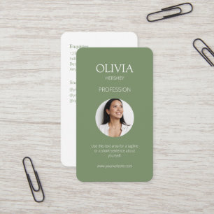 Sage Olive Green Photo Social QR Code  Business Card