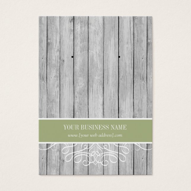 Sage Olive Green Rustic Wood Custom Earring Card (Front)
