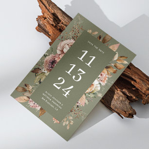 Sage Olive Green Wedding   Elegant Floral Earthy  Save The Date