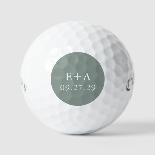 Sage Olive Green Wedding Personalised Golf Balls (Front)