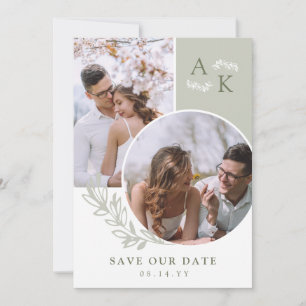 Sage & Olive Greenery Overlapping Photos Save The Date
